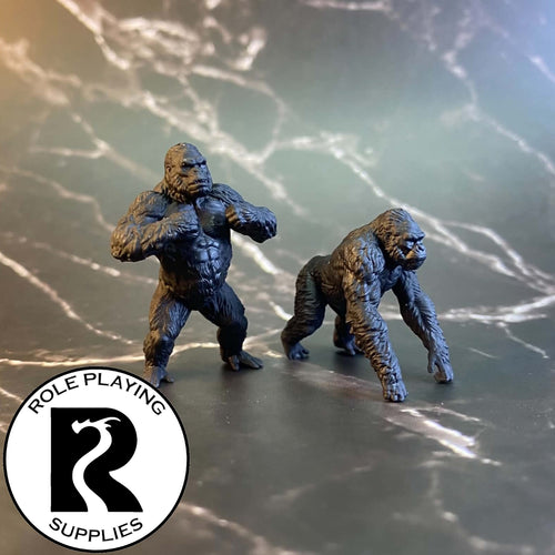A dnd miniature ape primed in black.
