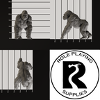 A dnd miniature ape , photo showing all 3 angles with sizes in mm.