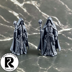 A dnd miniature archmage primed in black.
