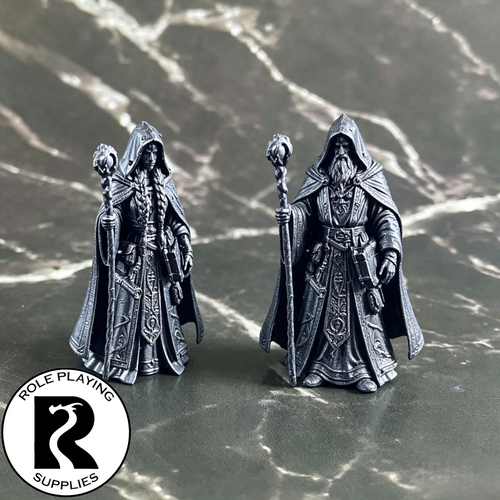 A dnd miniature archmage primed in black.
