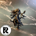 A dnd miniature banshee primed in black.
