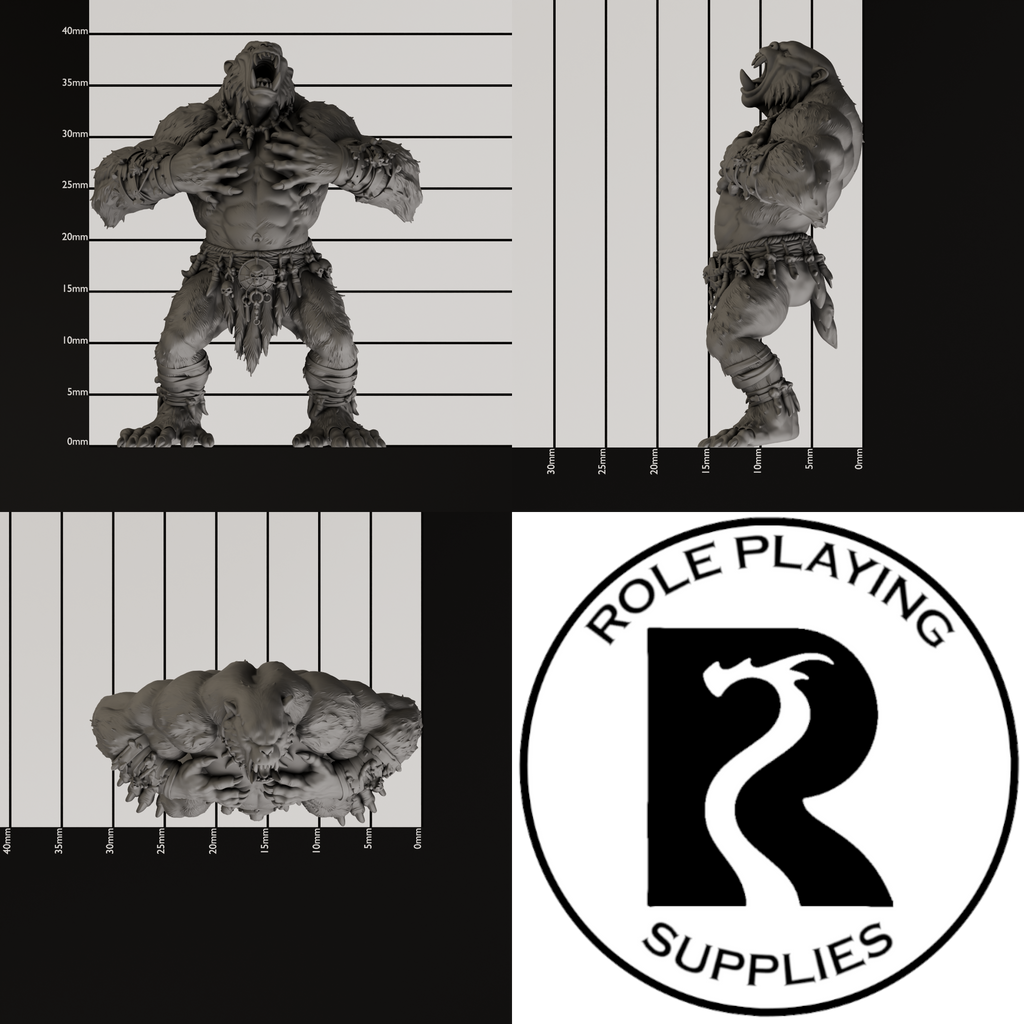 A dnd miniature barlgura, photo showing all 3 angles with sizes in mm.