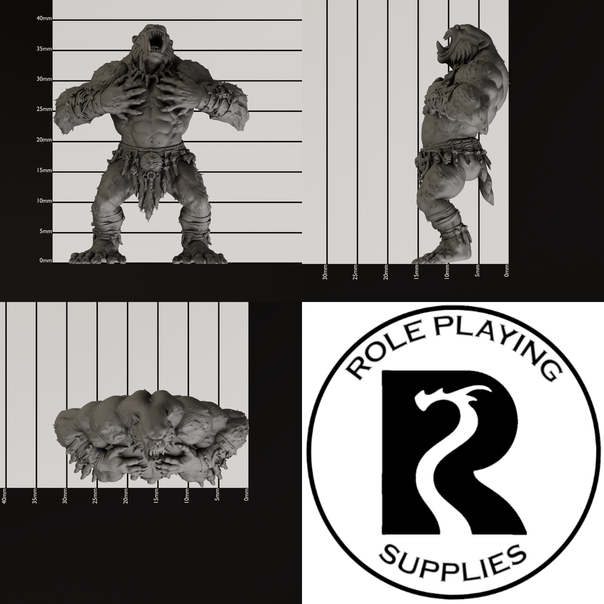 A dnd miniature barlgura, photo showing all 3 angles with sizes in mm.