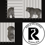 A dnd miniature black bear, photo showing all 3 angles with sizes in mm.