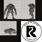 A dnd miniature blue slaad , photo showing all 3 angles with sizes in mm.

