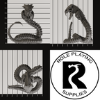 A dnd miniature bone naga, photo showing all 3 angles with sizes in mm.