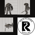 A dnd miniature bugbear, photo showing all 3 angles with sizes in mm.