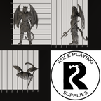 A dnd miniature cambion, photo showing all 3 angles with sizes in mm.
