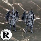 A dnd miniature cambion primed in black.
