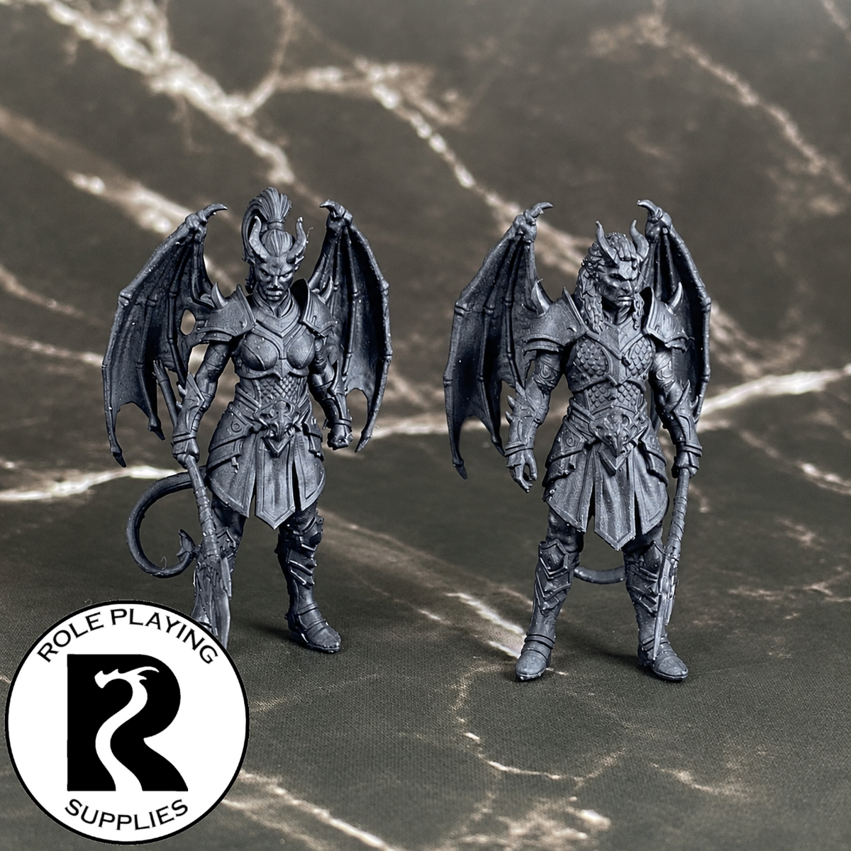 A dnd miniature cambion primed in black.
