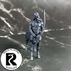 A dnd miniature centaur primed in black.
