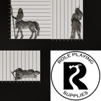 A dnd miniature centaur, photo showing all 3 angles with sizes in mm.