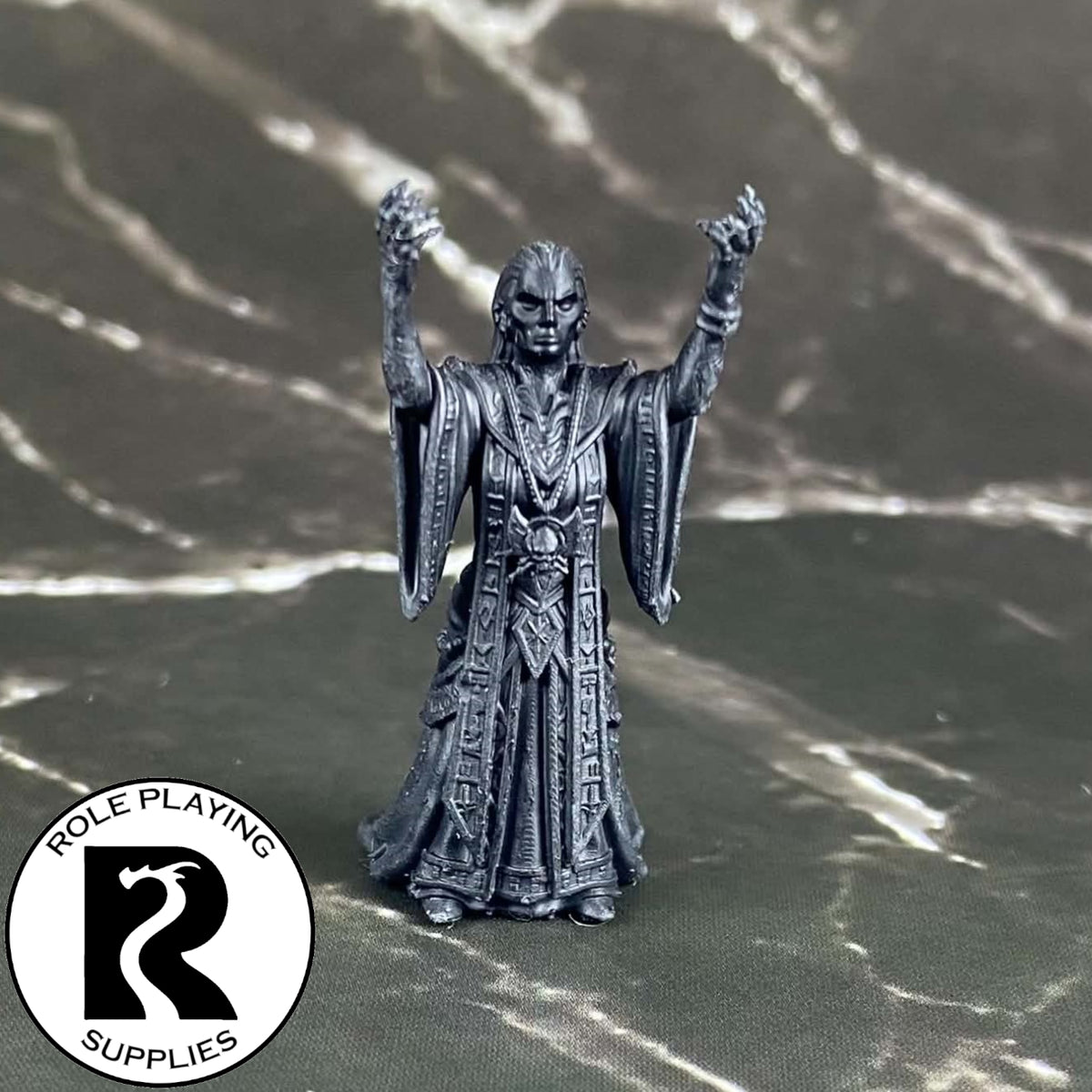 A dnd miniature cult fanatic primed in black.
