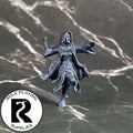 A dnd miniature cultist primed in black.
