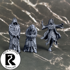 A dnd miniature cultist primed in black.
