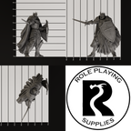 A dnd miniature death knight, photo showing all 3 angles with sizes in mm.