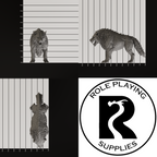A dnd miniature dire wolf, photo showing all 3 angles with sizes in mm.