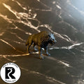 A dnd miniature dire wolf primed in black.