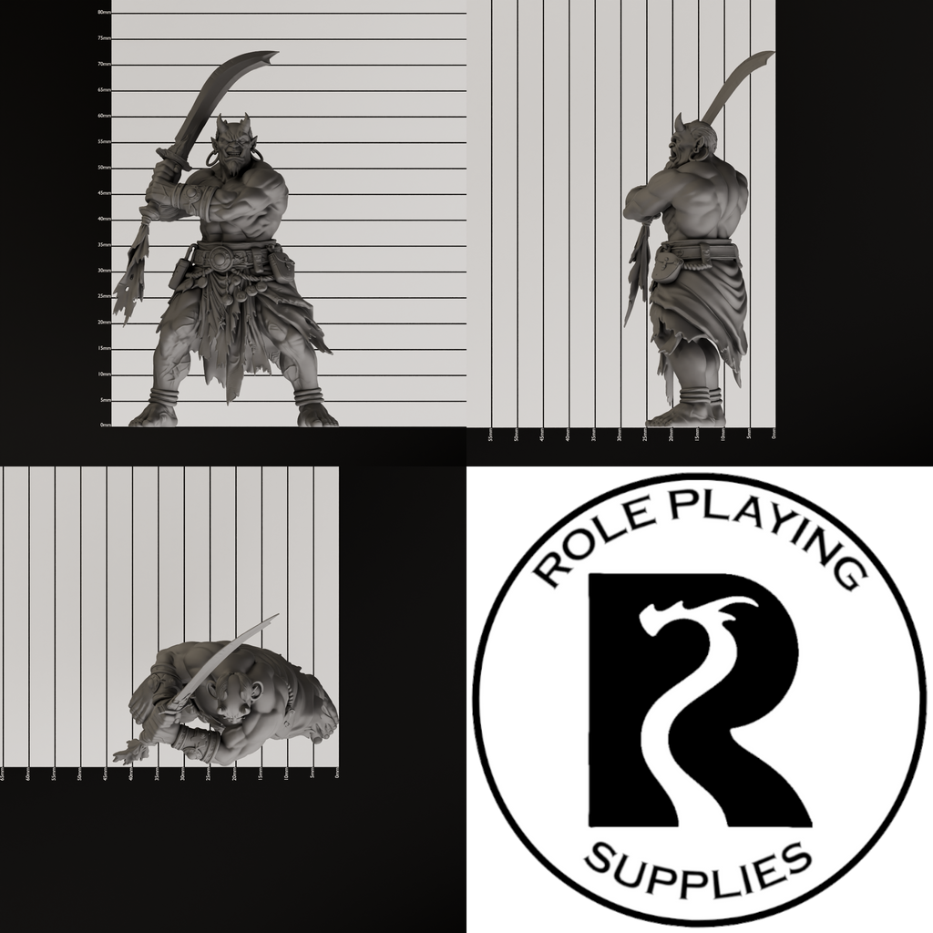 A dnd miniature efreeti, photo showing all 3 angles with sizes in mm.
