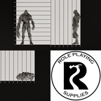 A dnd miniature flesh golem, photo showing all 3 angles with sizes in mm.