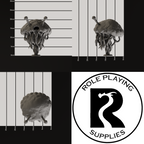 A dnd miniature flumph, photo showing all 3 angles with sizes in mm.