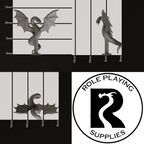 A dnd miniature flying snake, photo showing all 3 angles with sizes in mm.