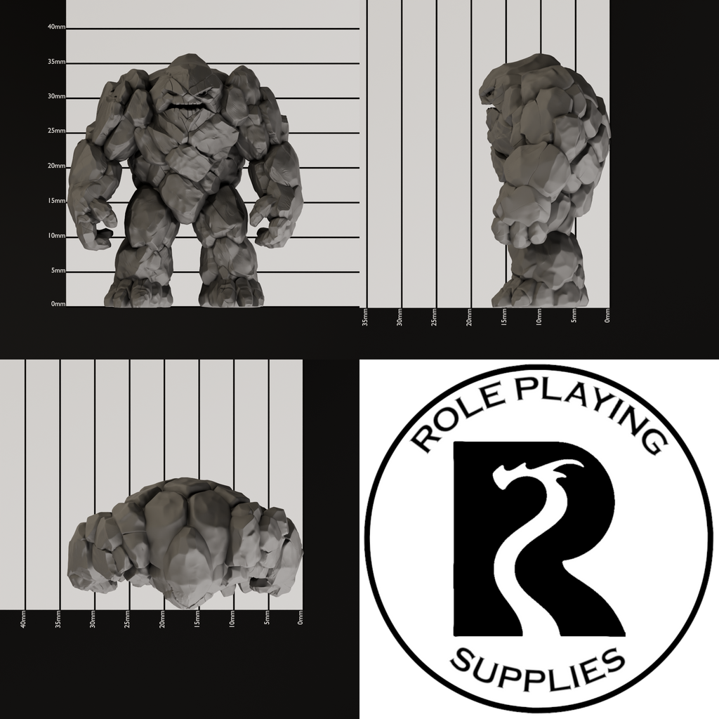 A dnd miniature galeb duhr, photo showing all 3 angles with sizes in mm.