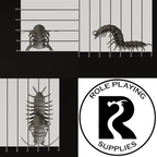 A dnd miniature giant centipede , photo showing all 3 angles with sizes in mm.