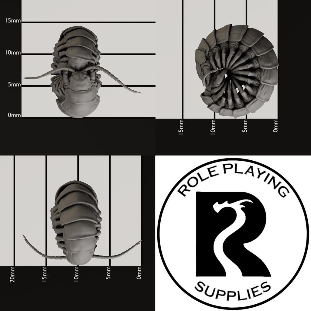 A dnd miniature giant centipede , photo showing all 3 angles with sizes in mm.