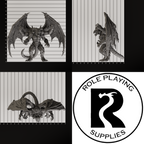 A dnd miniature giant four-armed gargoyle, photo showing all 3 angles with sizes in mm.
