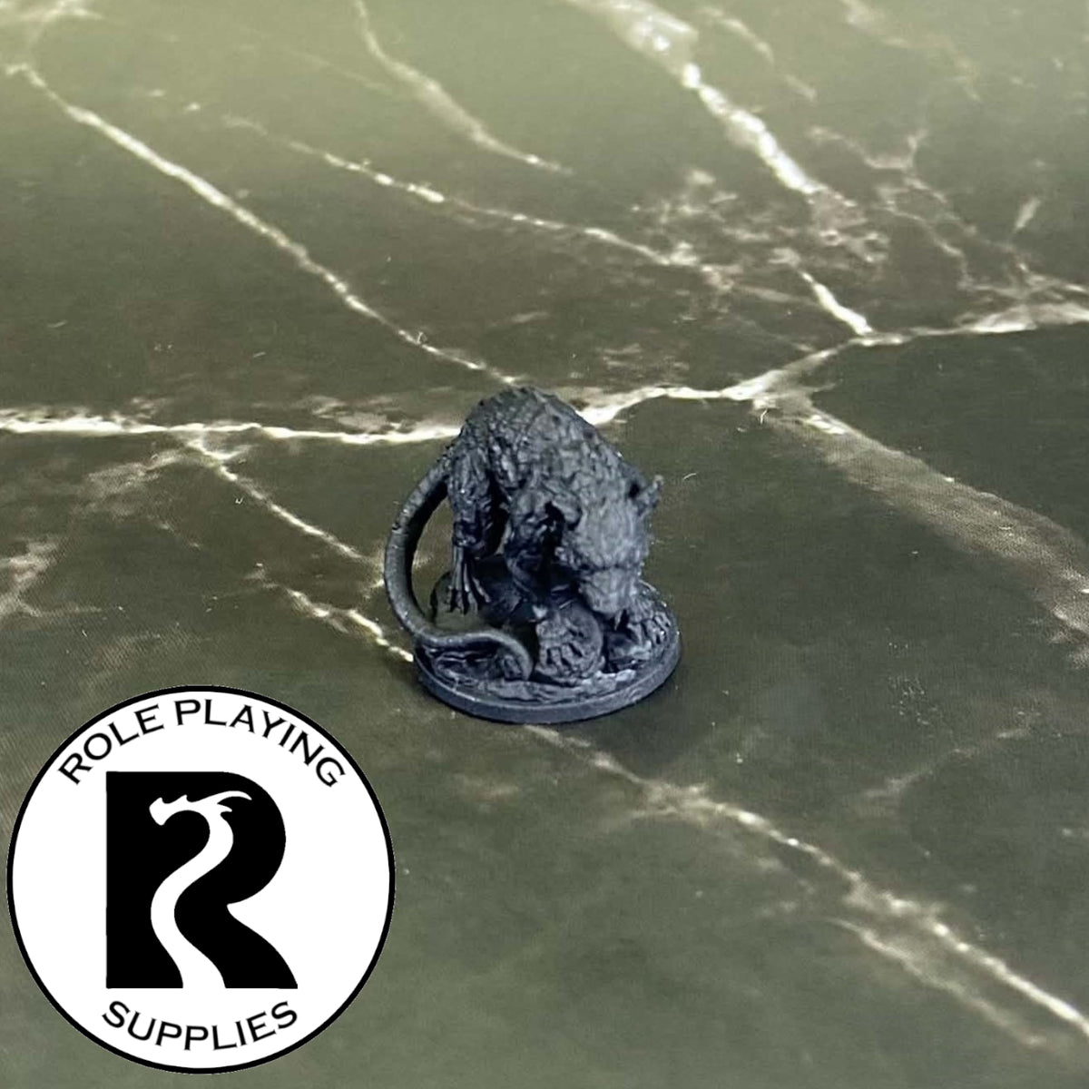 A dnd miniature giant rat primed in black.
