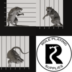 A dnd miniature giant rat, photo showing all 3 angles with sizes in mm.
