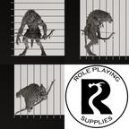 A dnd miniature gnoll, photo showing all 3 angles with sizes in mm.
