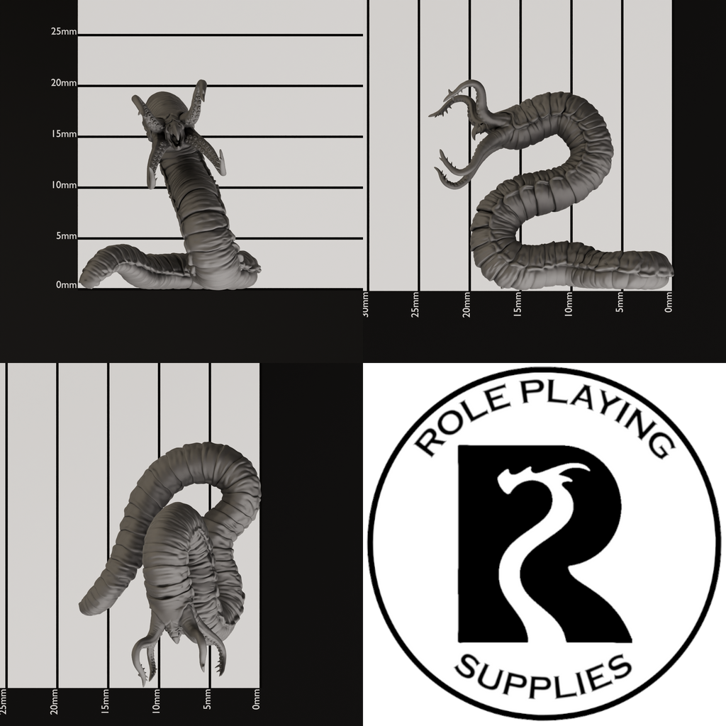A dnd miniature grick, photo showing all 3 angles with sizes in mm.
