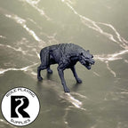 A dnd miniature hell hound primed in black.