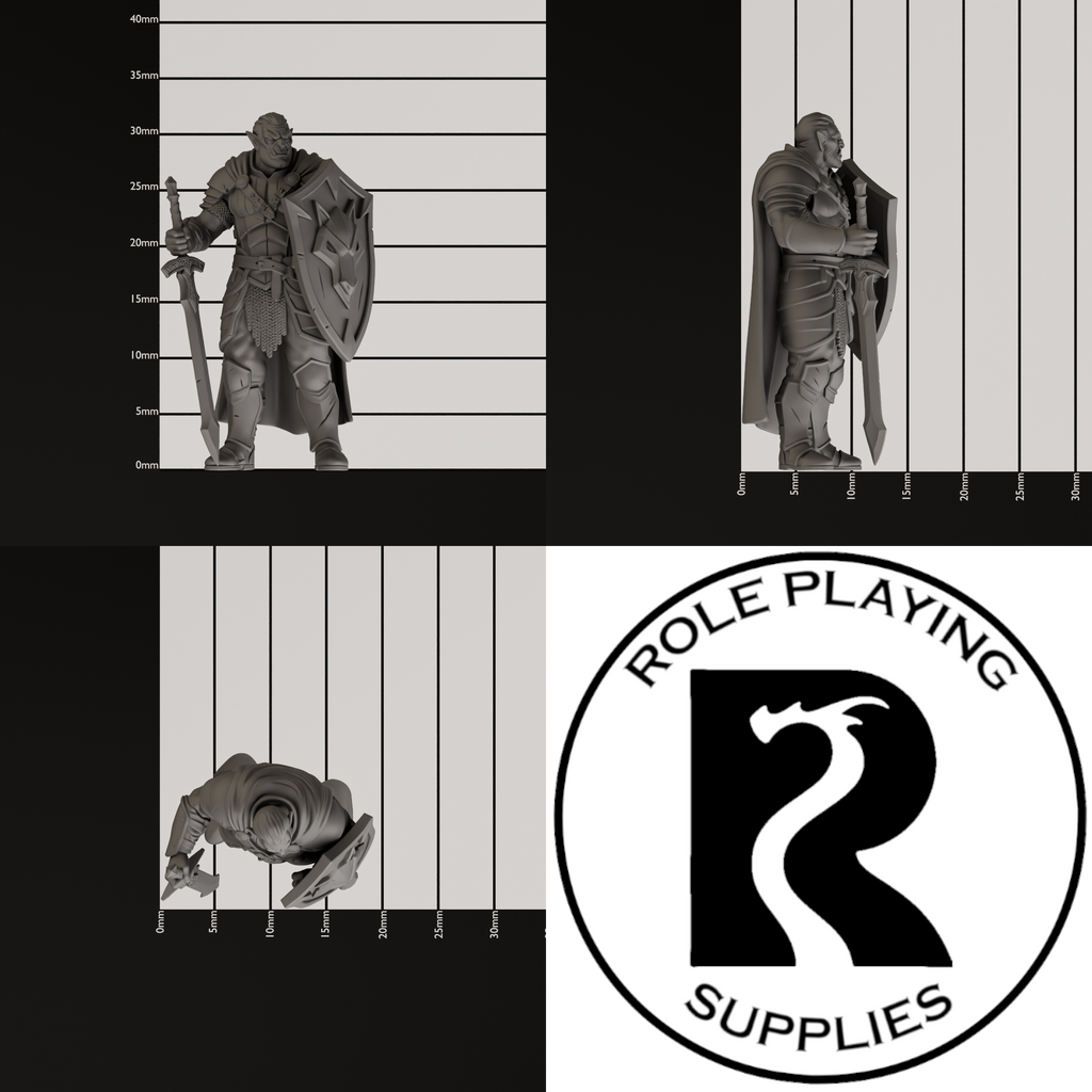 A dnd miniature hobgoblin, photo showing all 3 angles with sizes in mm.

