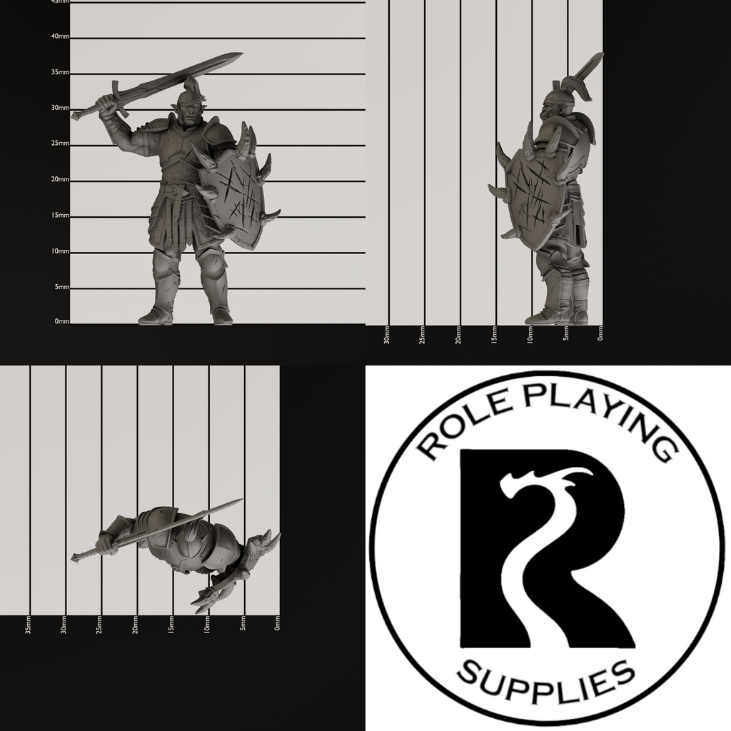 A dnd miniature hobgoblin captain , photo showing all 3 angles with sizes in mm.