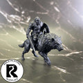 A dnd miniature hobgoblin cavalry (worg) primed in black.
