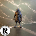 A dnd miniature kenku primed in black.
