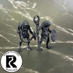 A dnd miniature kuo-toa whip primed in black.
