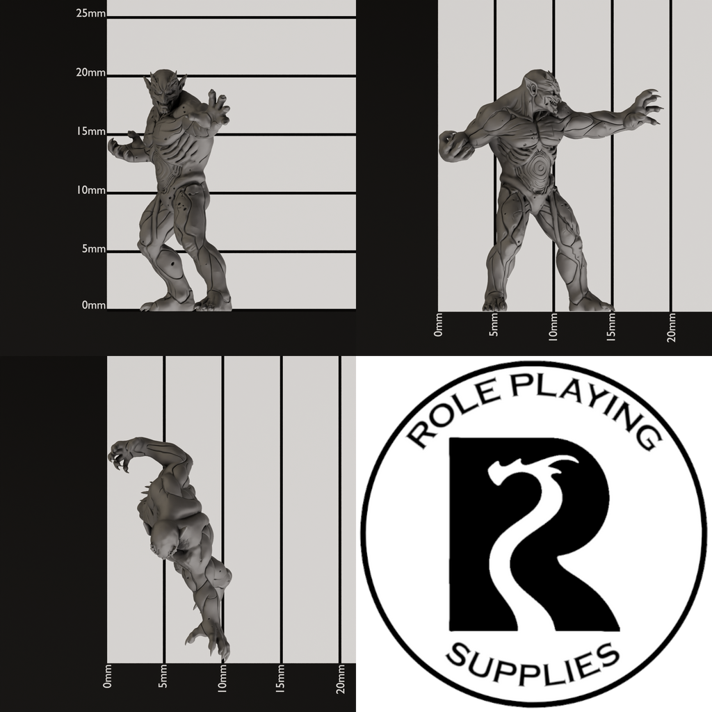 A dnd miniature magmin, photo showing all 3 angles with sizes in mm.
