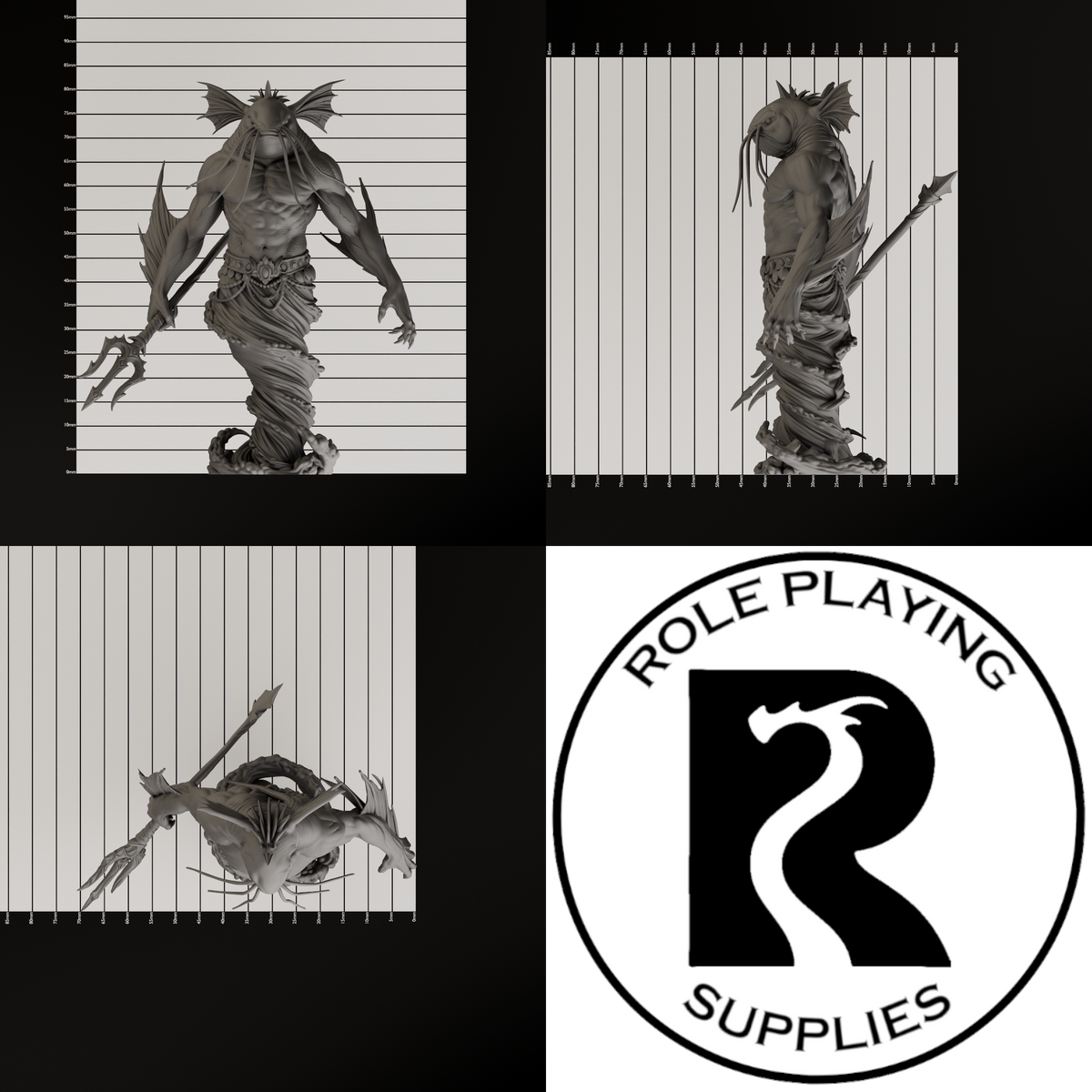 A dnd miniature marid, photo showing all 3 angles with sizes in mm.
