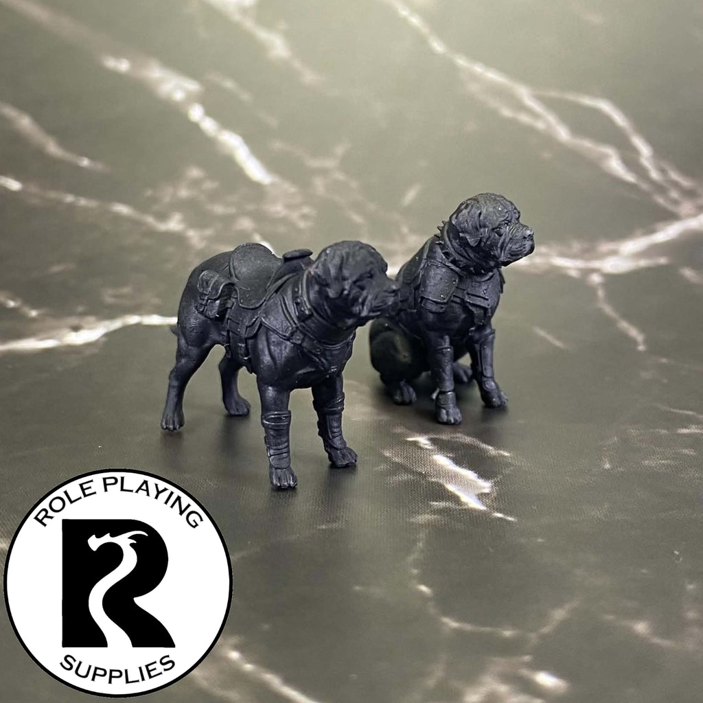 A dnd miniature mastiff primed in black.
