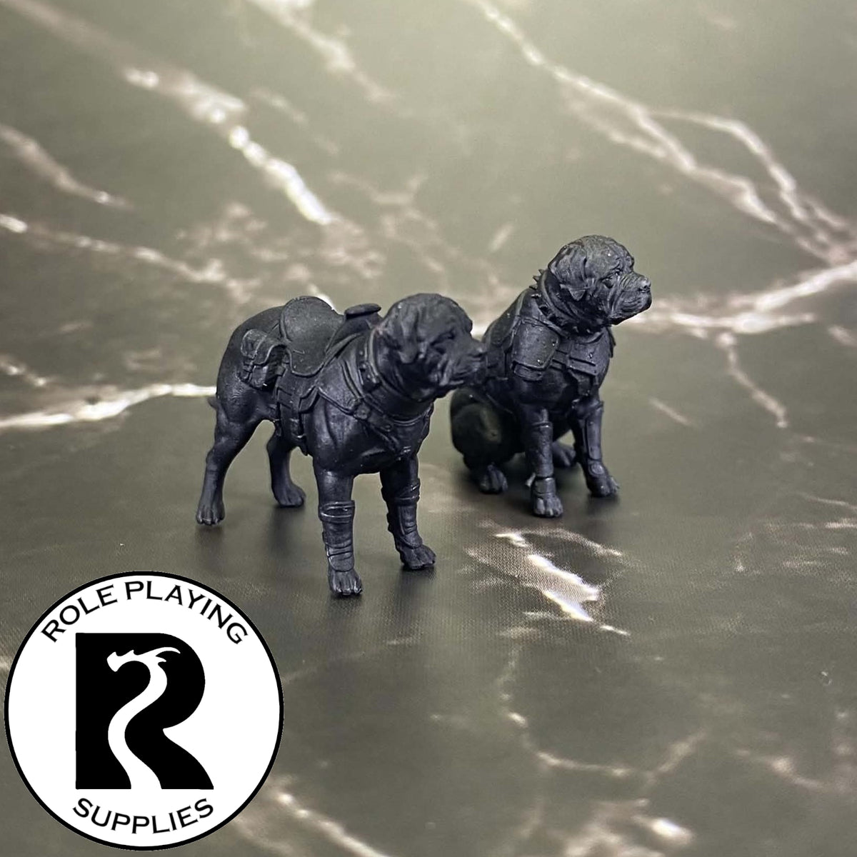 A dnd miniature mastiff primed in black.
