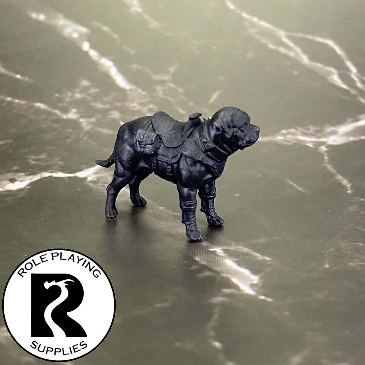 A dnd miniature mastiff primed in black.
