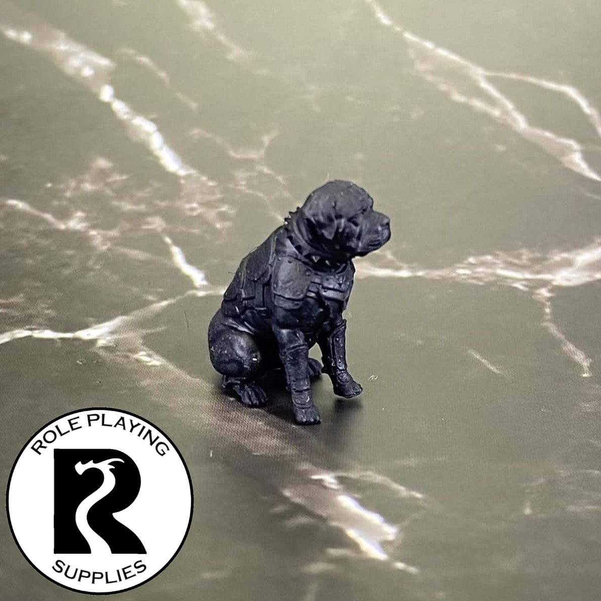 A dnd miniature mastiff primed in black.
