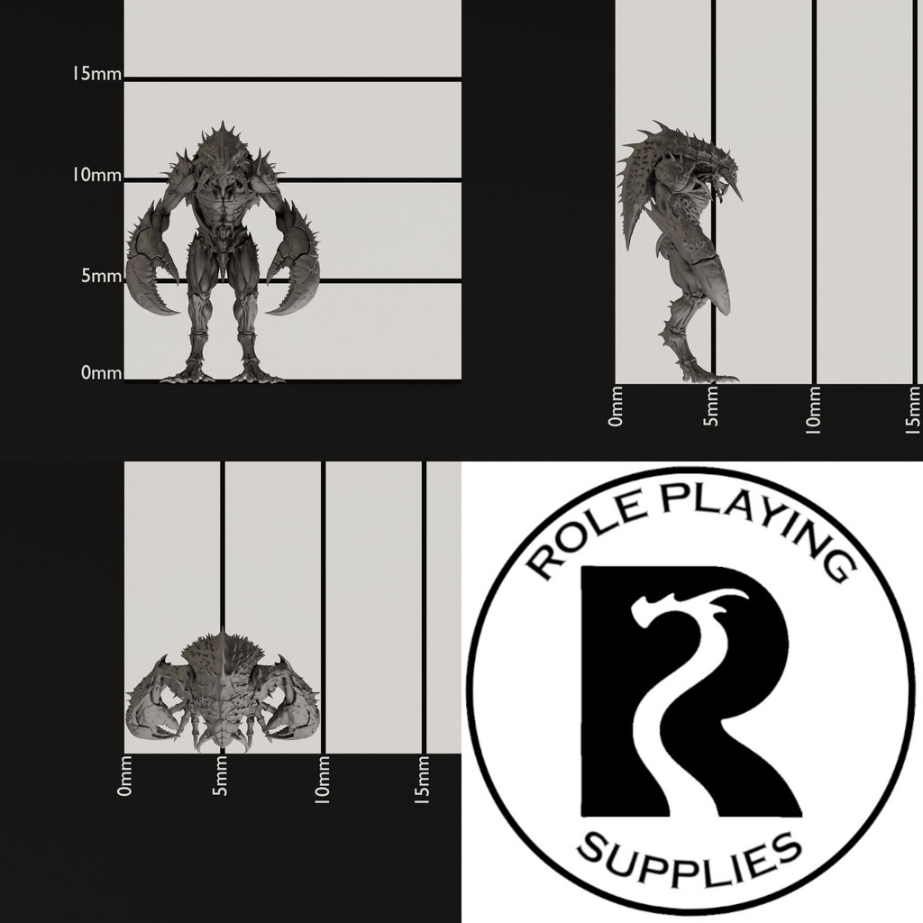 A dnd miniature meenlock , photo showing all 3 angles with sizes in mm.
