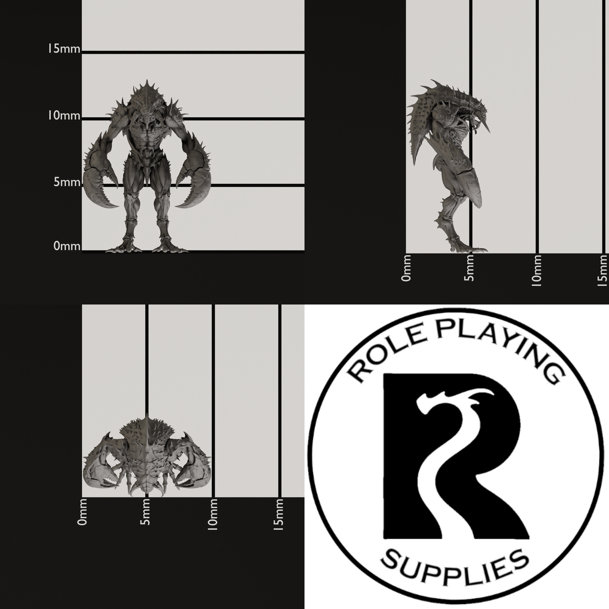 A dnd miniature meenlock , photo showing all 3 angles with sizes in mm.
