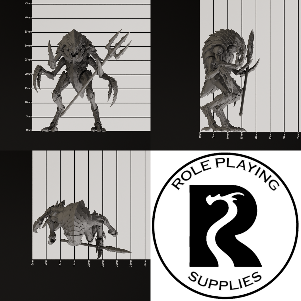 A dnd miniature mezzoloth, photo showing all 3 angles with sizes in mm.
