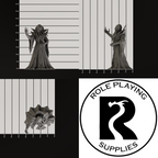 A dnd miniature mind flayer arcanist, photo showing all 3 angles with sizes in mm.